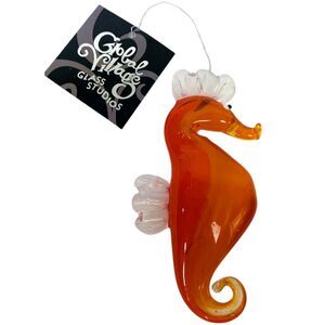 Art Glass Orange Seahorse Christmas Tree Hanging Ornament Global Village Studios